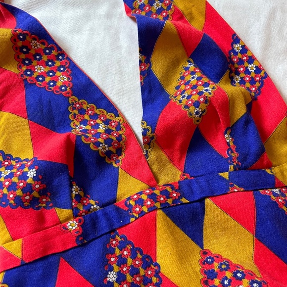 Handmade Vintage Halter Neck Empire Waist Dress 1970's - Picture 1 of 11